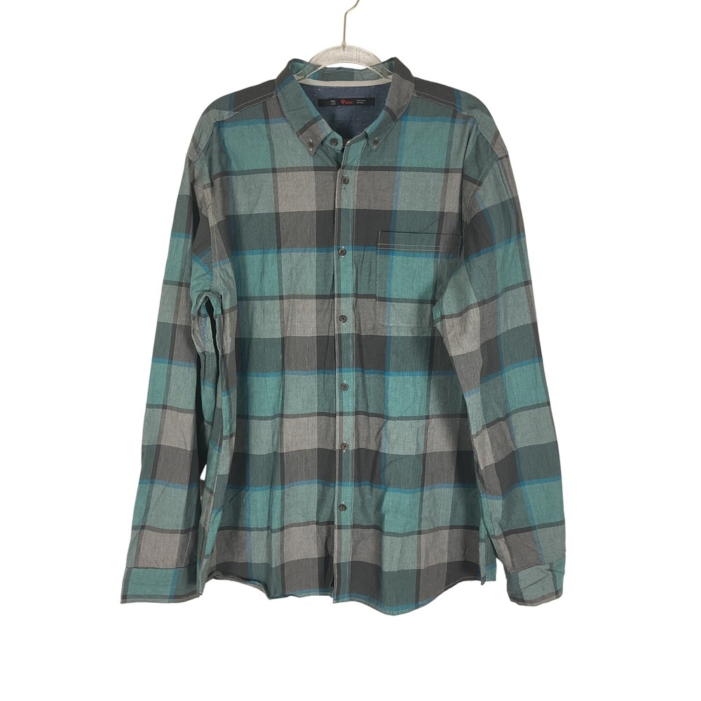 Stoic Men's Green/Gray Plaid‎ Button Down Long Sleeve Shirt Size XXL